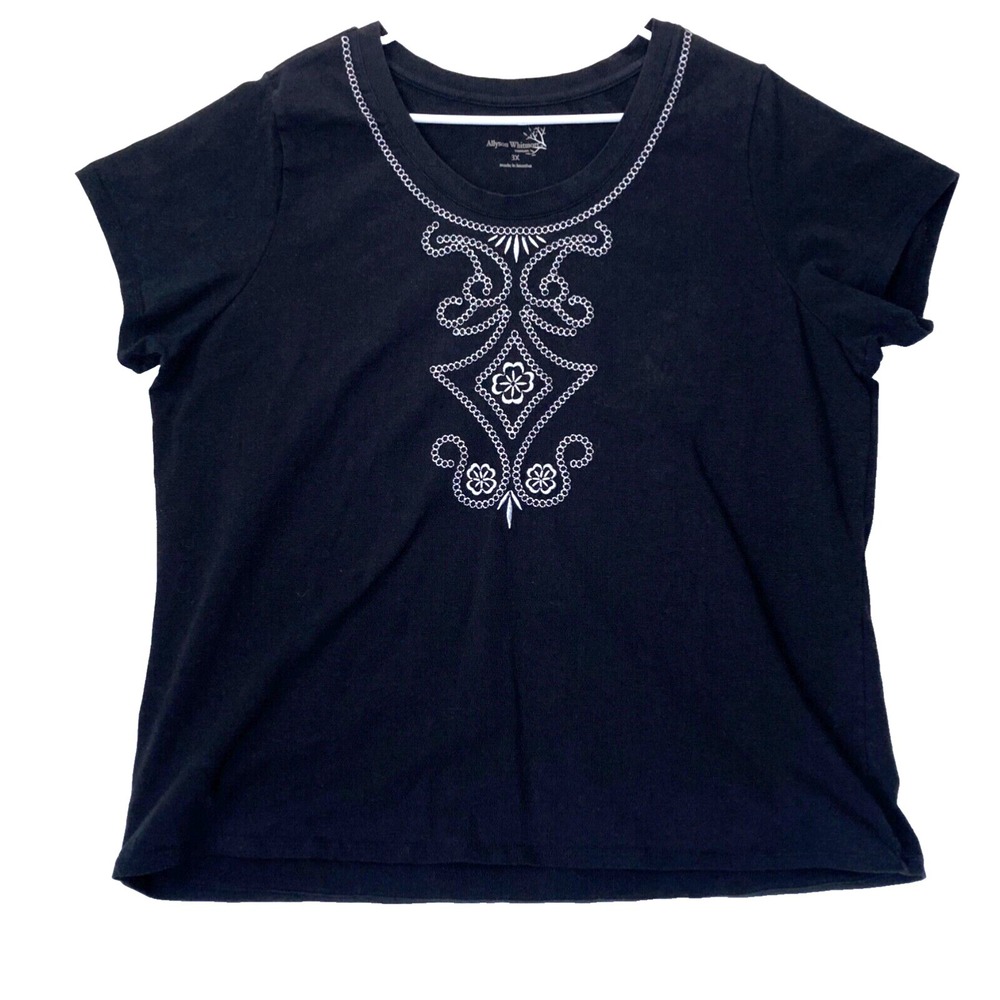 Allyson Whitmore Embroidered Cap Sleeve Dark Floral Blouse Top Womens 3X Plus